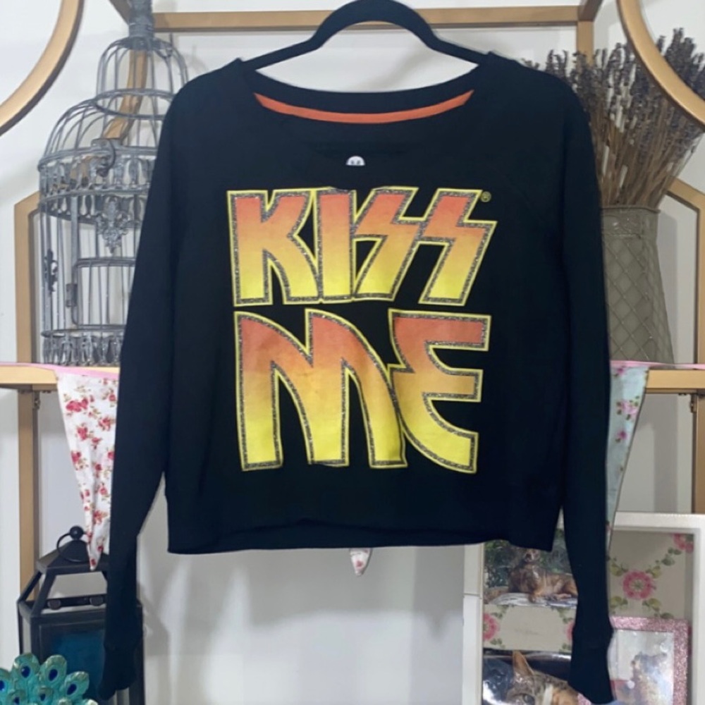 KISS Band Ombré GLITTER Cropped Sweater Sweatshirt Retro Winter Fall Trendy - Picture 1 of 3